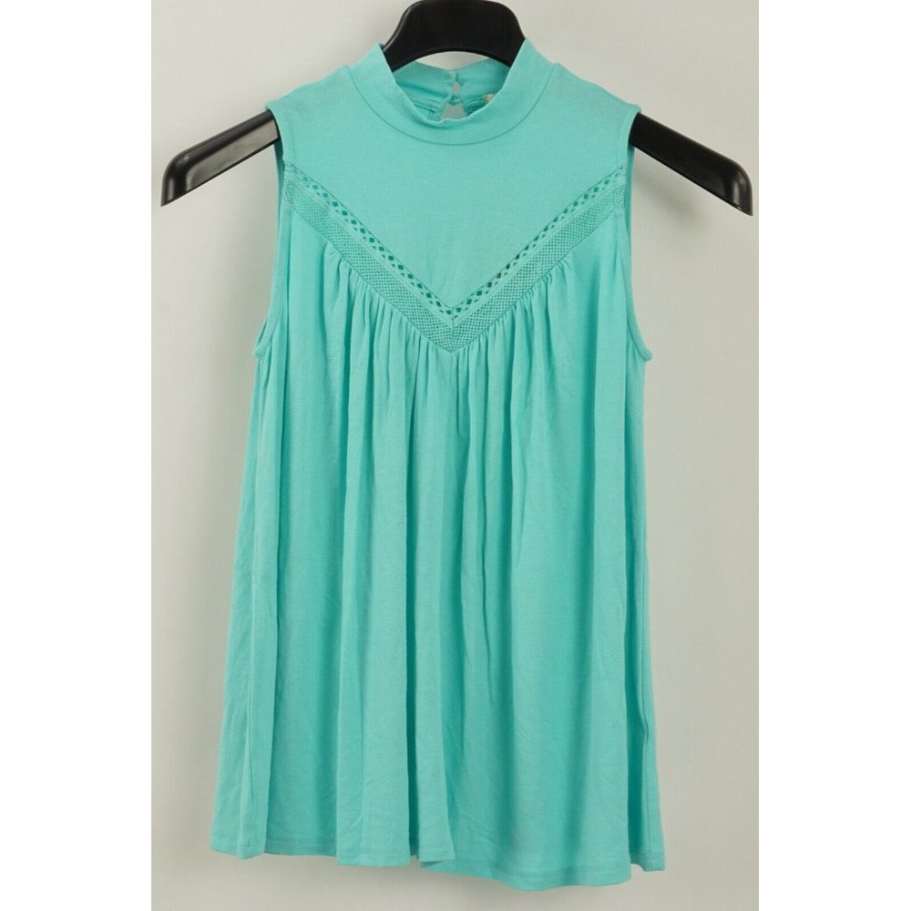New Everleigh Women's XS Sleeveless High Neck Light Turquoise‎ Lace Accent Top